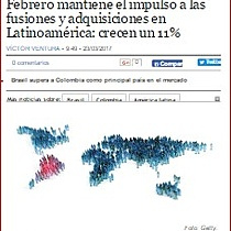 Febrero mantiene el impulso a las fusiones y adquisiciones en Latinoamrica: crecen un 11%